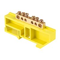 Шина "0" N (6х9мм) 6 отверстий латунь желтый изолятор на DIN-рейку PROxima | код  sn0-63-06-dz | EKF